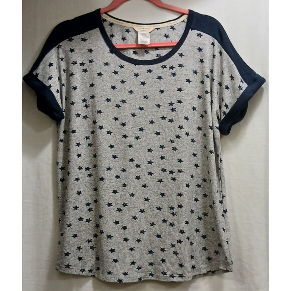Lucky Brand Womens Large T-Shirt Gray Star Short Sleeve Burnout Tee Soft Stretch - Picture 1 of 5